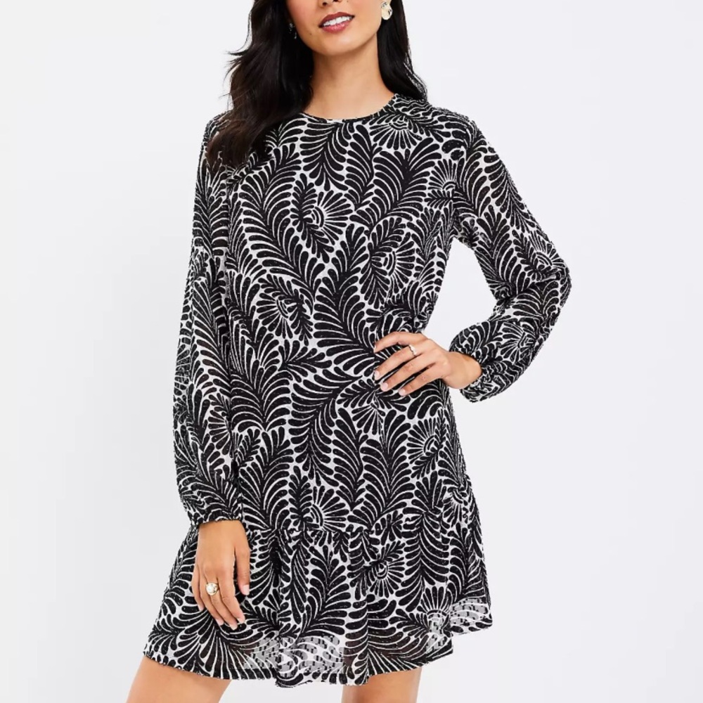LOFT Fern Flounce Swing Dress XSP petite